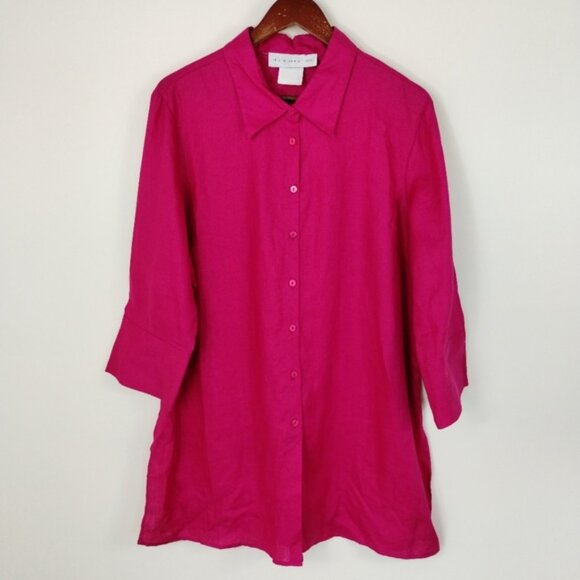It's a New Vision 100% Linen Button Down Blouse Size 2XL Pink Relaxed Side Slits - Picture 1 of 8